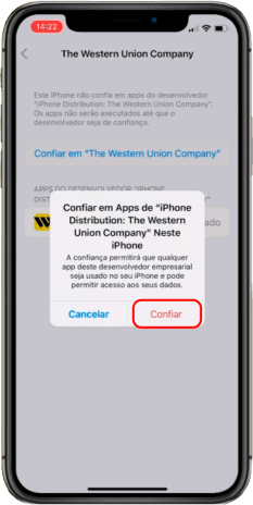 Haz clic en "Confiar em The Western Union Company" y confirma en "Confiar";