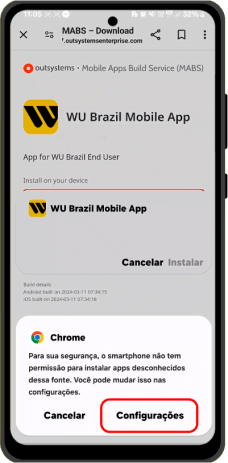 Allow the app to be installed by clicking "Settings".
